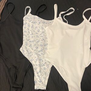SHEIN Women's Bodysuit Trio in Black, White, and Floral